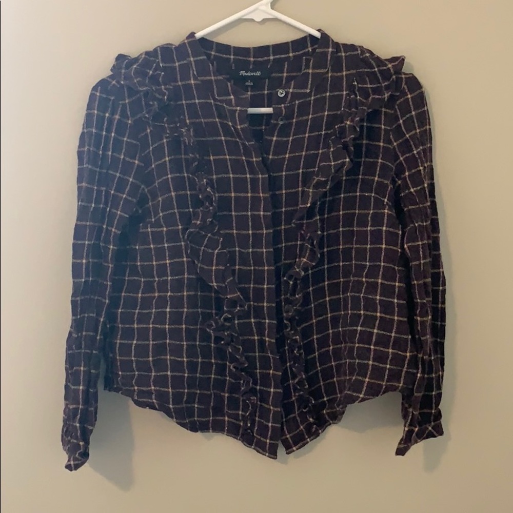 MADEWELL button down ruffle blouse.